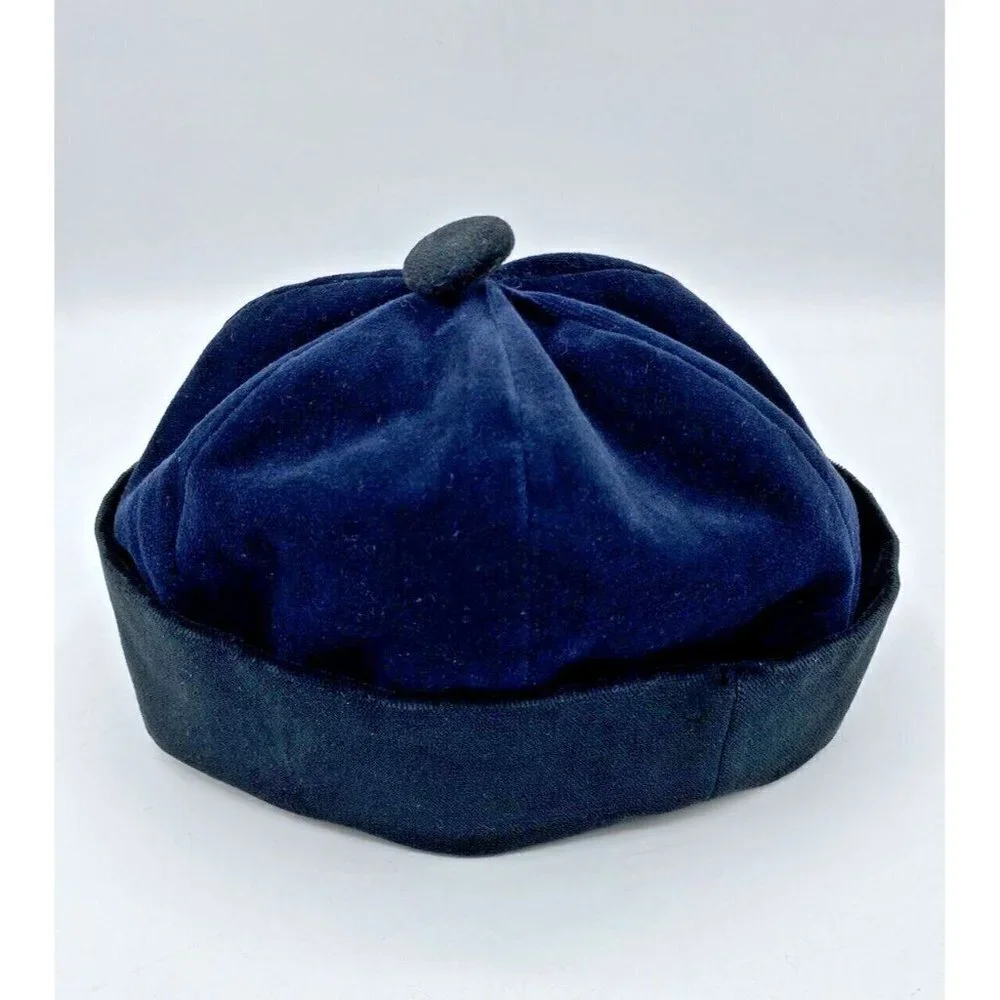Hildegard Gunzel Doll Hat Blue Black Velvet Fold Up Brim Beanie Made In USA #4
